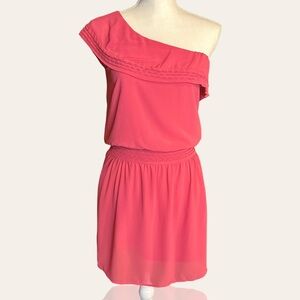 NWT Comptoir Des Cotonniers Salmon Pink One Shoulder Flowy Mini Dress Size Small